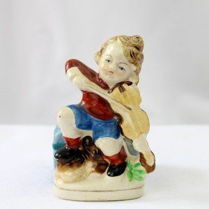 Vintage Small Porcelain Planter Boy with Fiddle Occupied Japan Collectible DC2